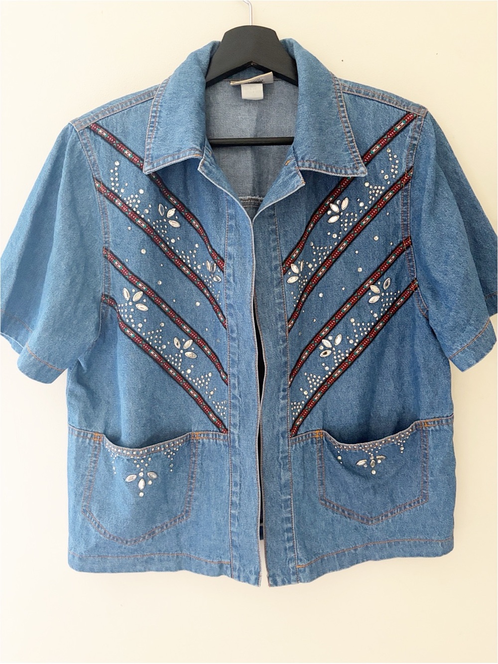 Vintage Rhinestone denim Short-Sleeve Jean Jacket